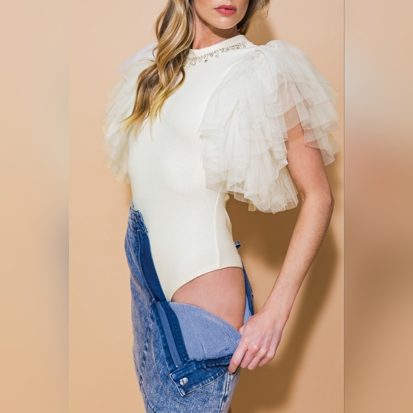 Organza ruffled embellished bodysuit - Picture 4 of 8